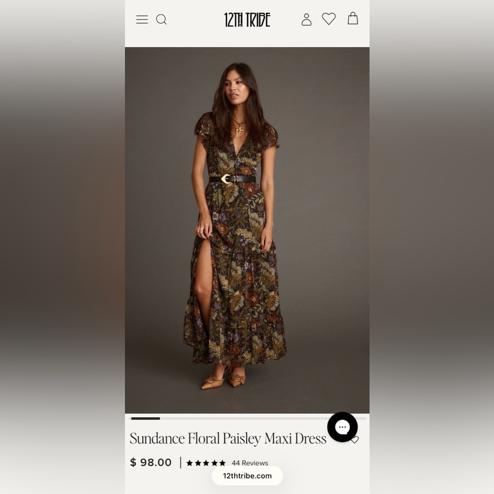 12th Tribe Olive Floral Wrap Maxi Dress with Rust and Mauve Accents